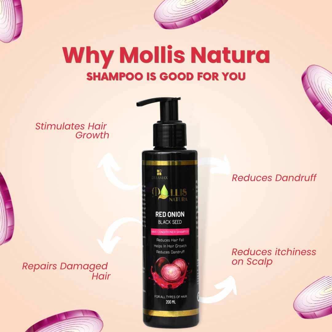 Mollis Natura Red Onion Black Seed Hair Shampoo For Dandruff and Hair Fall Control
